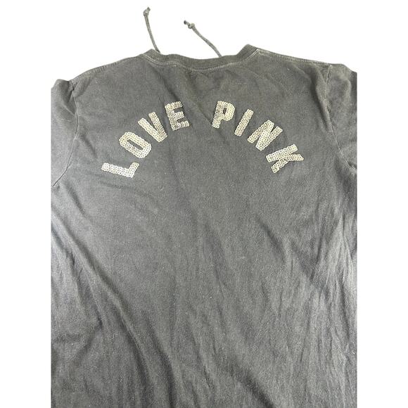 Victorias Secret- cotton Tee- XS- black- preowned- gray sequin back- front ties - Picture 4 of 6